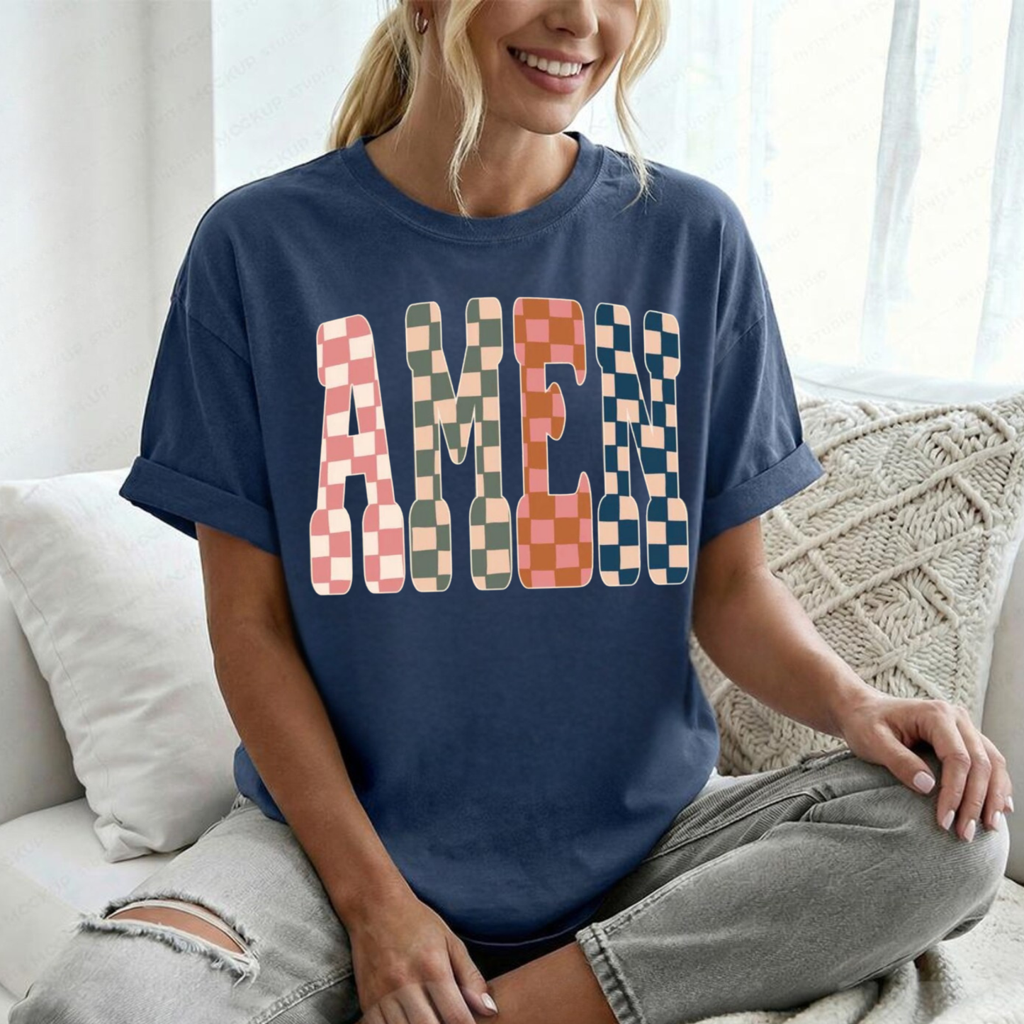 Amen Gingham - Glitter Print