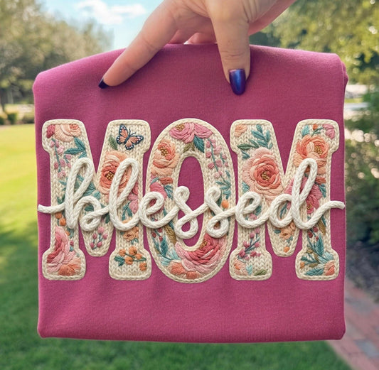 Blessed Mom Faux Knit