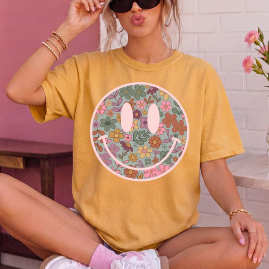 Boho Floral Smiley - Glitter Print