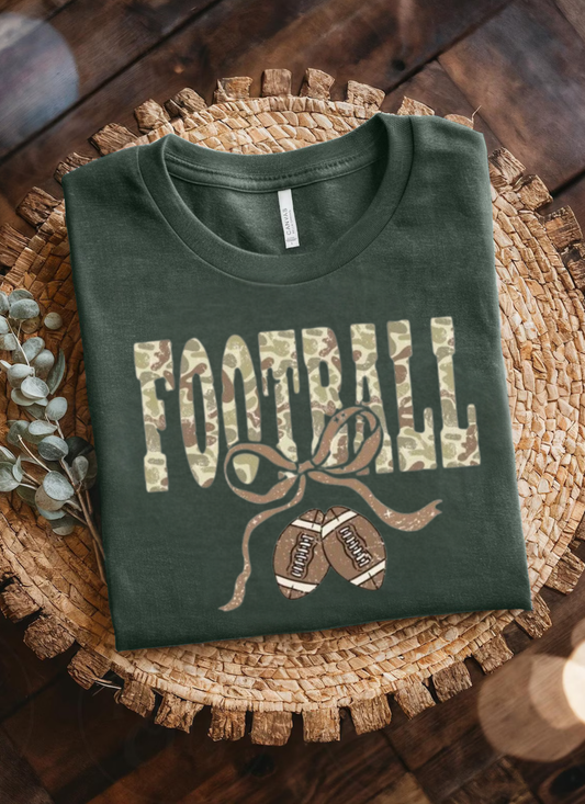 Camo Football Bow - Glitter Print