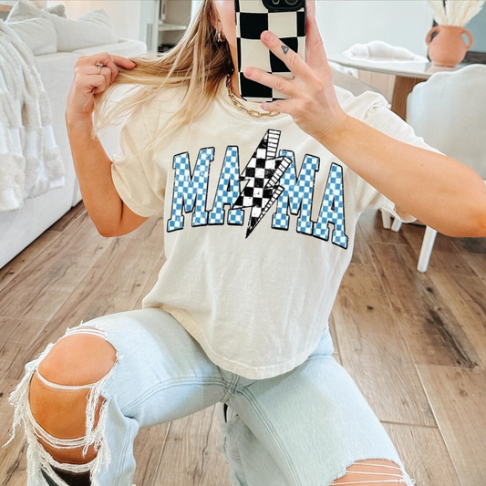 Distressed Mama Checkered Bolt - Glitter Print