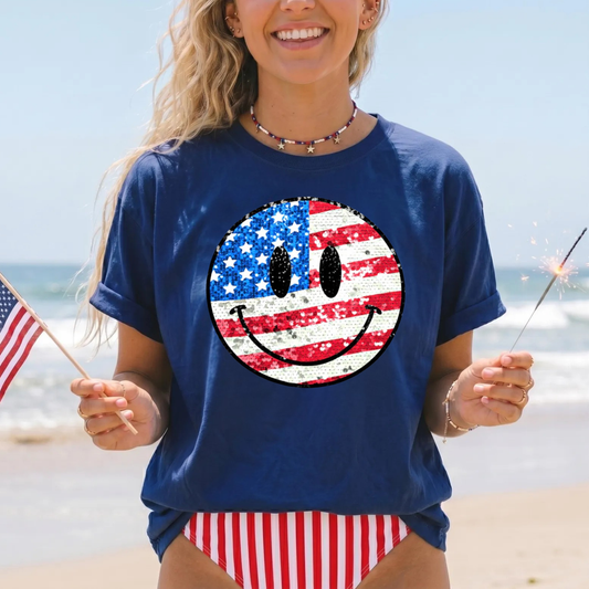 Faux Glitter Patriotic Smiley