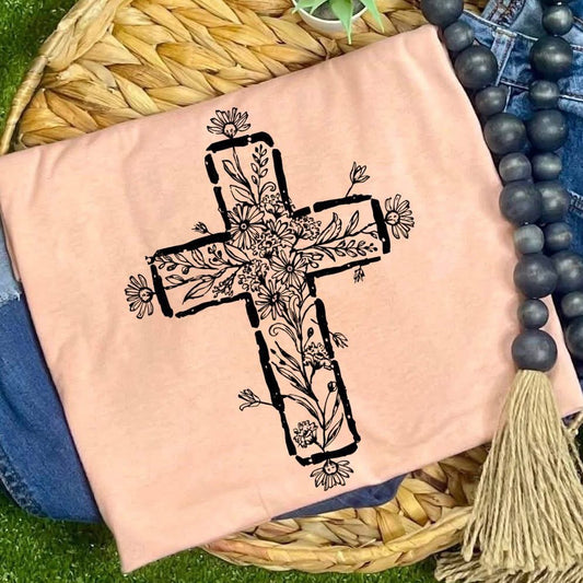 Floral Cross - Black