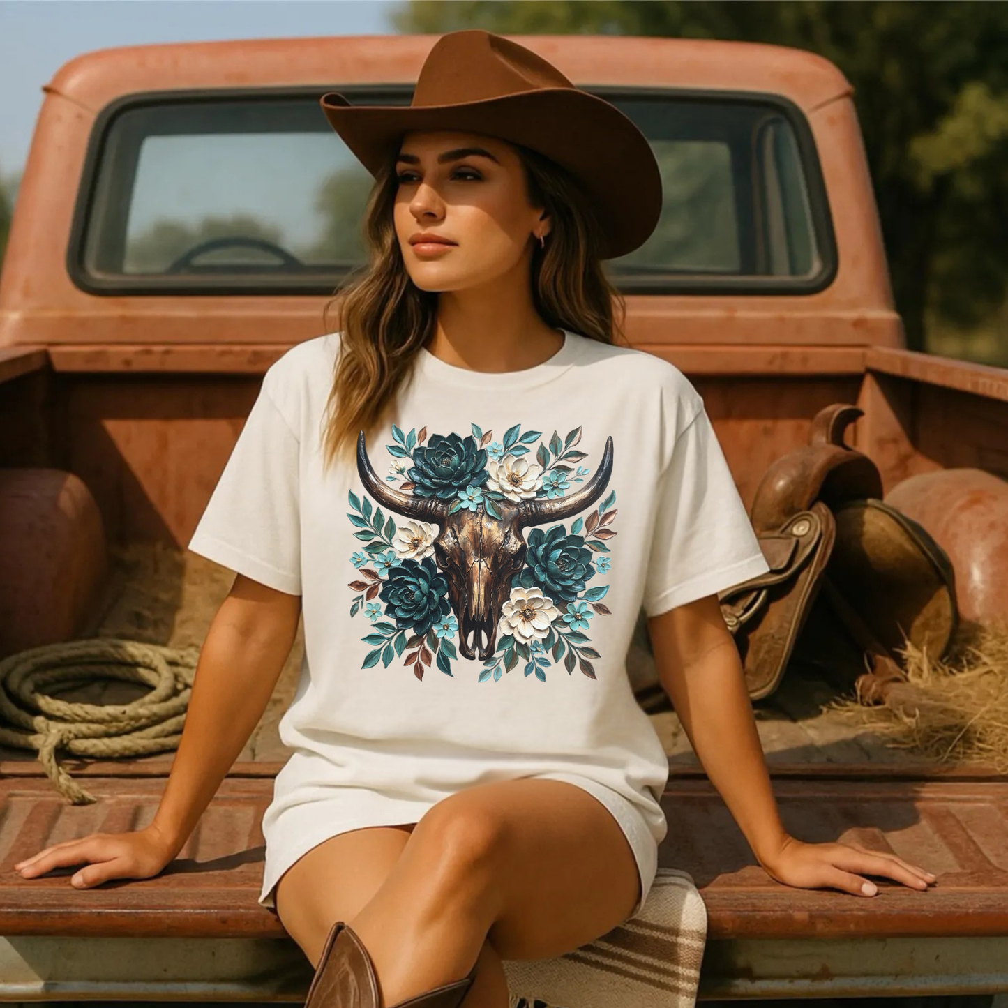 Floral Teal Bull