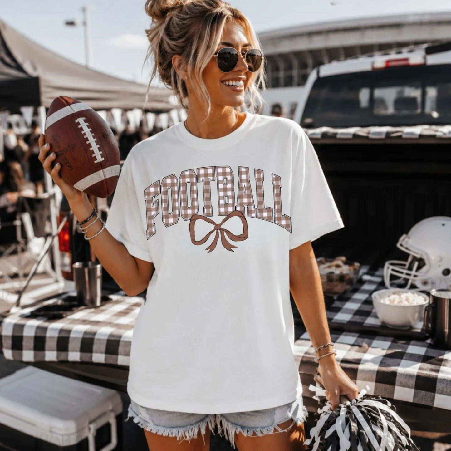 Gingham Football - Glitter Print