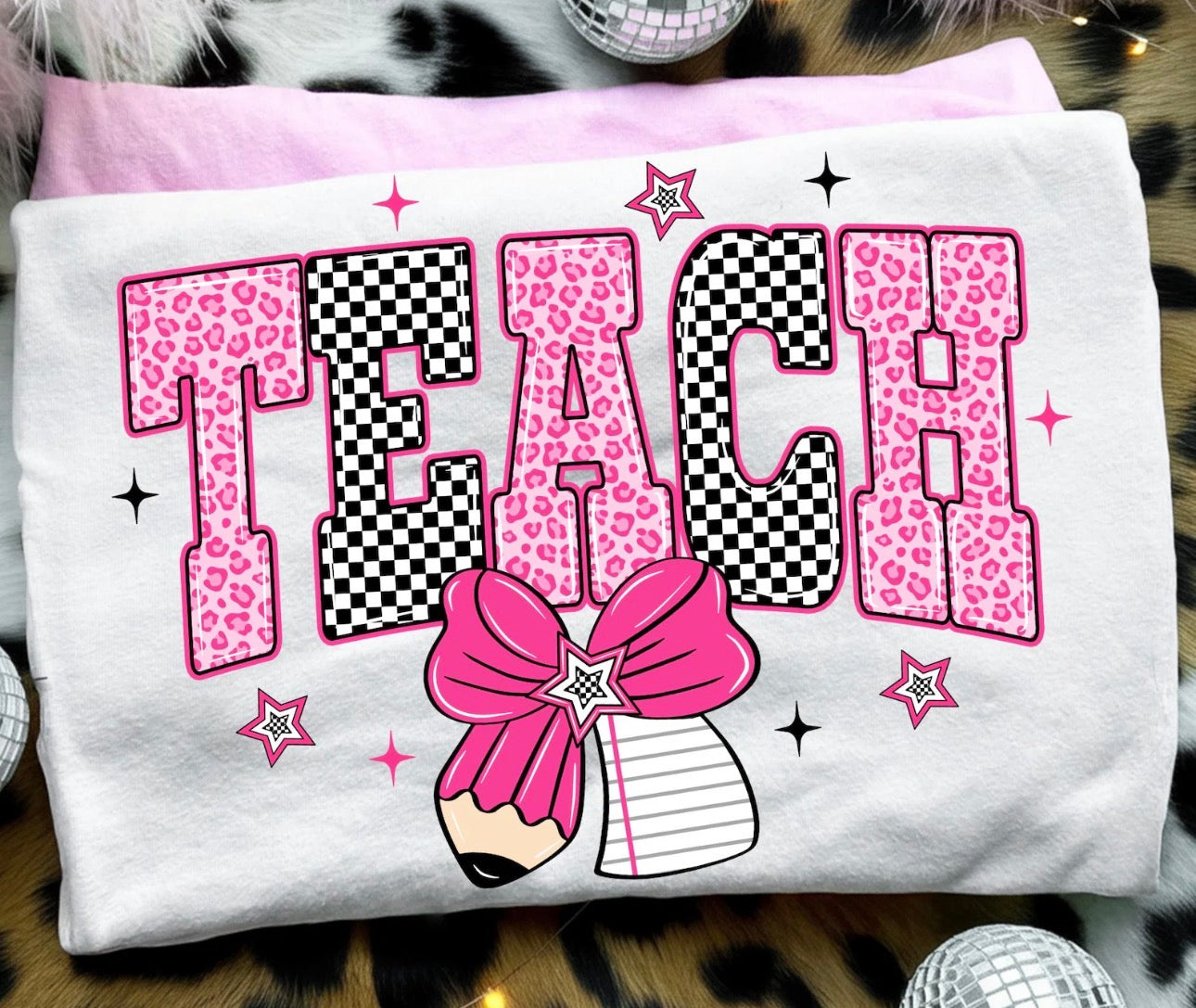 Teach Checkered - Glitter Print