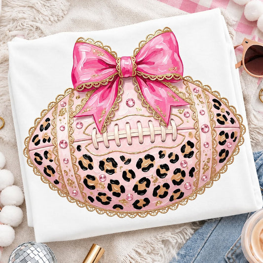 Pink Leopard Football Bow